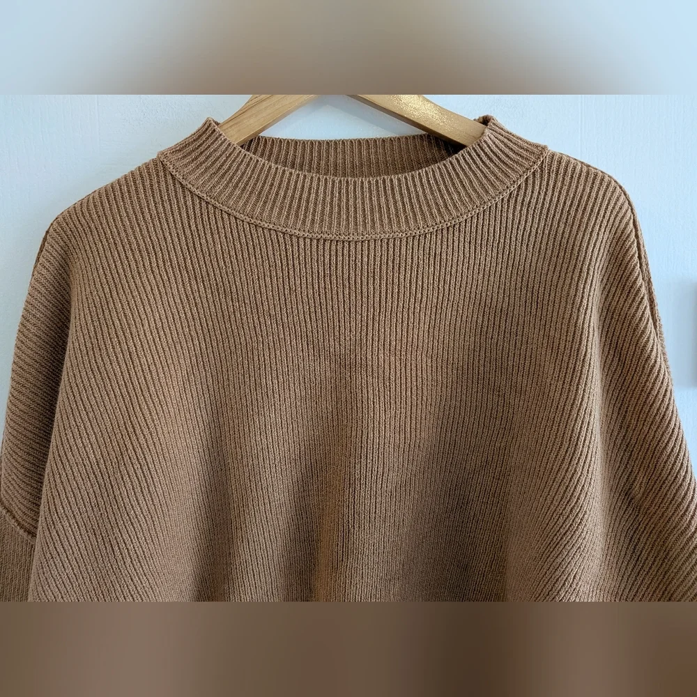 Free People Easy Street Crop Pullover Ribbed Knit Sweater Camel Tan Size S